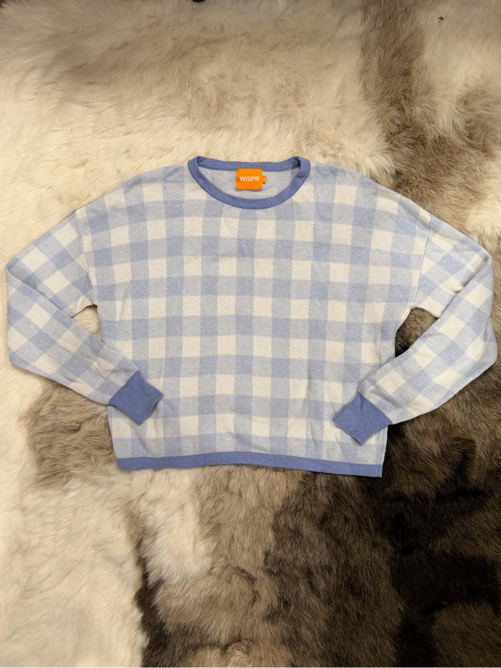 Wispr by Brodie Cashmere Blue White Checker Sweater cotton silk blend Medium
